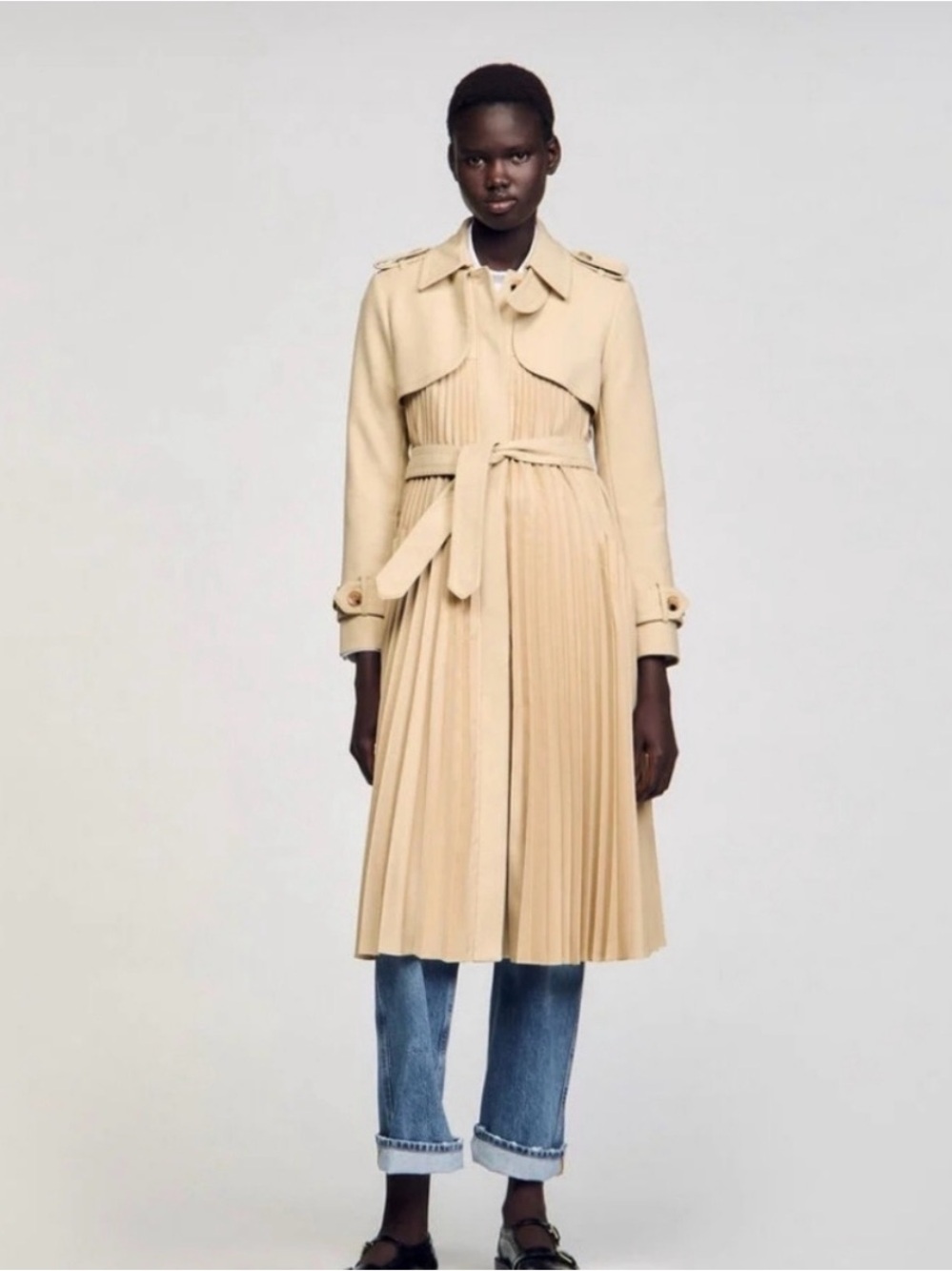 SANDRO Pleated Trench Coat